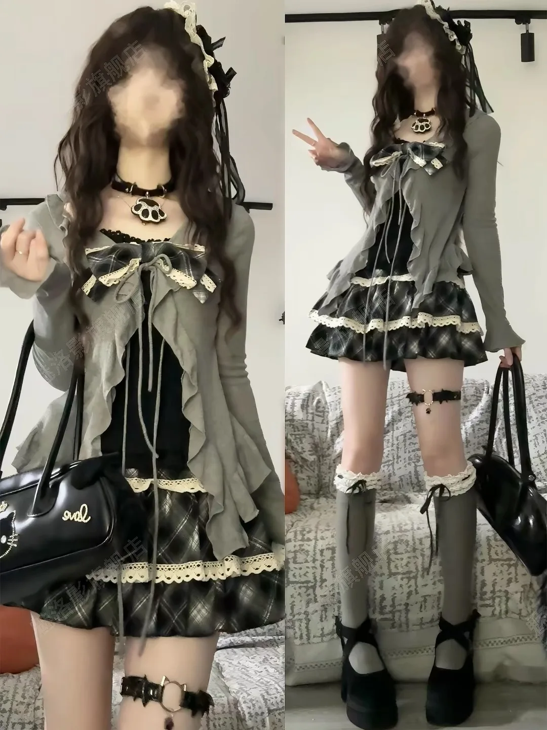 Gothic Style Three-Piece Set Women's Early Autumn Sweet And Spicy Fashion Complete Set of Cake Skirt Cultural Exchange