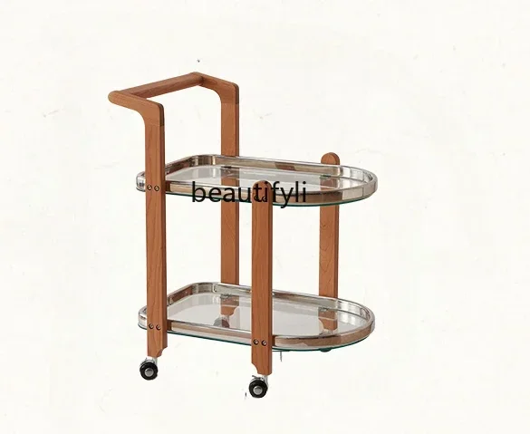 

LJYJapanese-Style Solid Wood Trolley Side Cabinet Mobile Balcony Leisure Cherrywood Sofa Simple