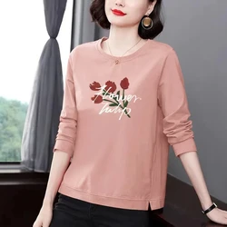 Women's Clothing Pullover Long Sleeve Round Neck Letter Plant&Flowers Printing Undershirt T-shirt Casual Spring Autumn Tops