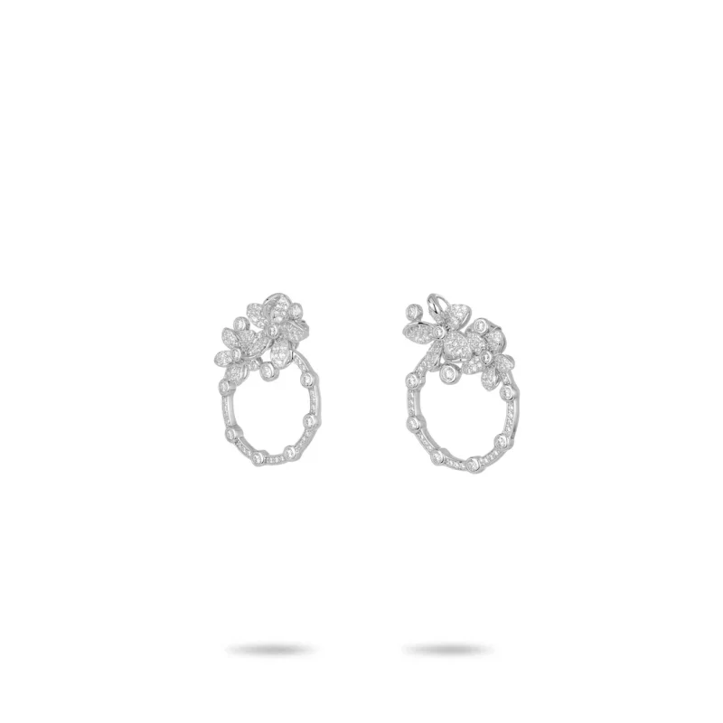 BELLUX 925 Silver Gold Plated Floral Hoop Earrings Synthetic Zircon Sparkling White Flower Earrings for Women Elegant Jewelry