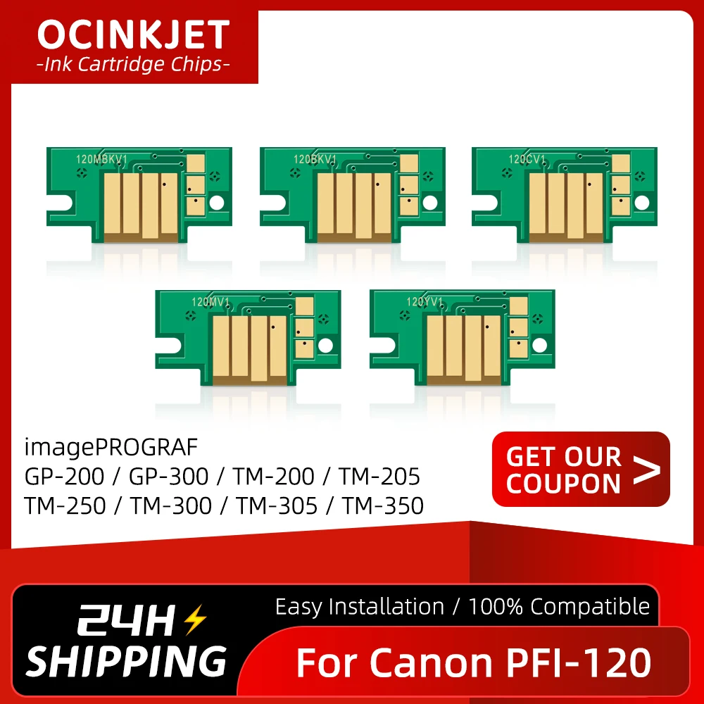 

5Colors For Canon PFI-120 PFI120 Ink Cartridge Chip For imagePROGRAF GP-200 GP-300 TM-200 TM-205 TM-250 TM-300 TM-305 TM-350