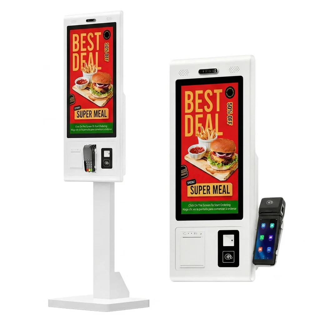 21/27/32 Inch Touch Screen Cashless Fast Food Self Service Order Payment Terminal Kiosk Machine with Printer HSK-TA21