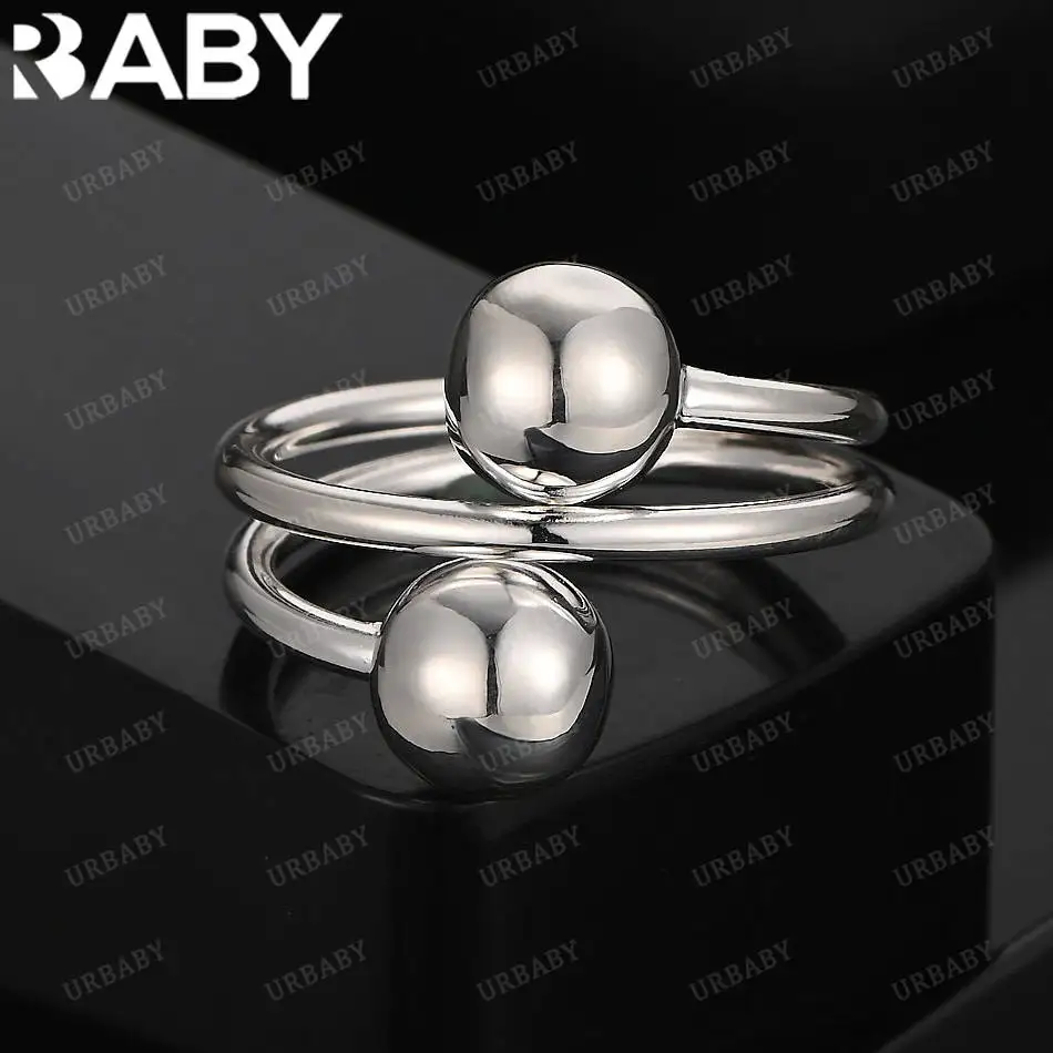 

URBABY 925 Sterling Silver Round Bead Open Wedding Ring For Women Fashion Jewelry Charm Grace Engagement Accessories Birthday