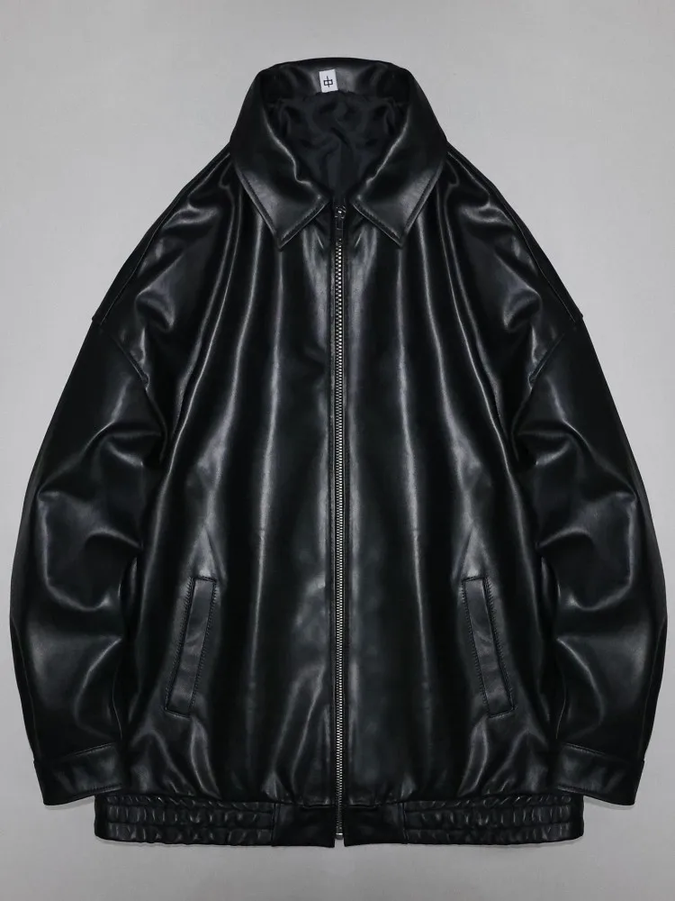 Spring Women Genuine Leather Jacket Lovers Turndown Collar Loose Fit Casual Outerwear Fashion Office Black Soft Sheepskin Coat