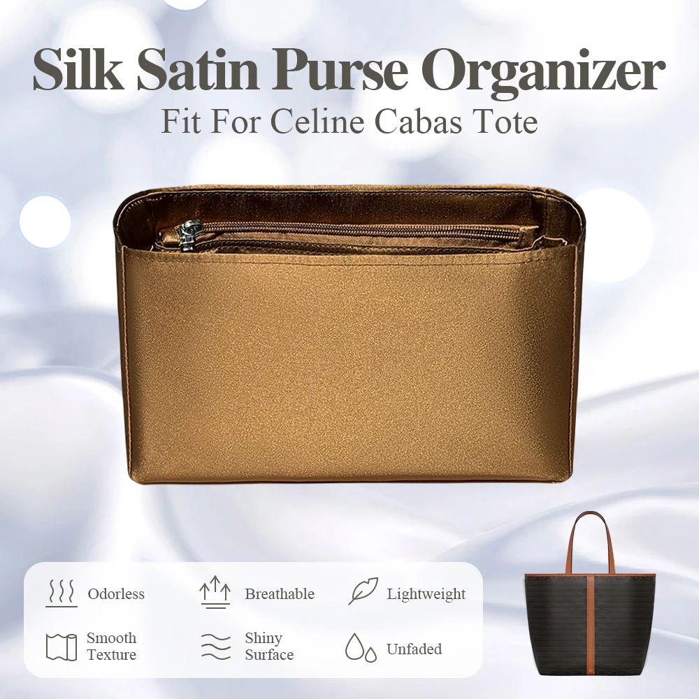 

Silk Satin Purse Organizer Insert Fit for Celine Cabas Tote Bag Cosmetics Inside Storage Bag Smooth Inner Liner Bag Organizer