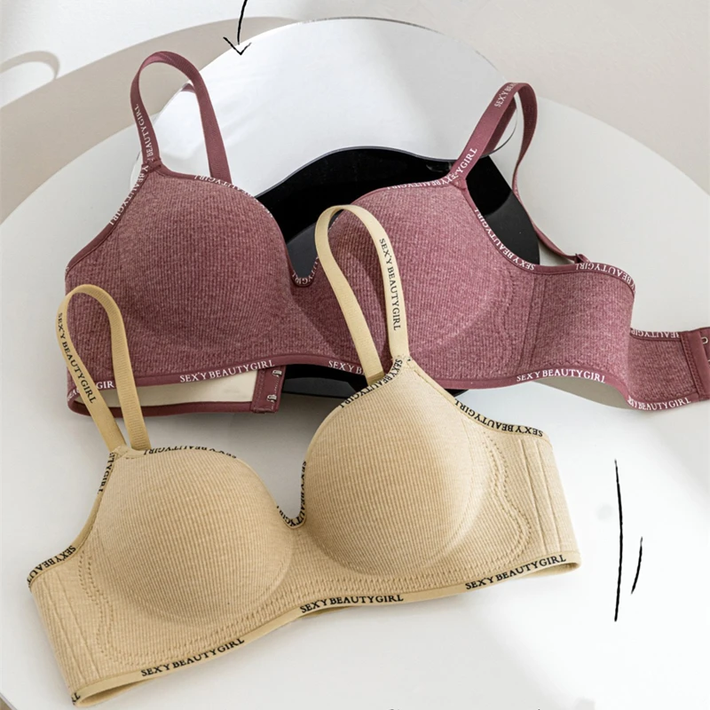 6cm Thick Push Up Bra for Small Breasts Women Gathered Lift No Underwire Seamless Invisible Anti Sagging Letter Print Lingerie
