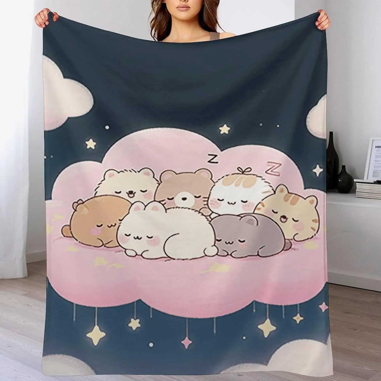 Ultra Soft Flannel Throw Blanket - Furry Animal Cloud Island Lightweight Warm Fuzzy Blanket for Couch Bed Chair, All Season Cozy