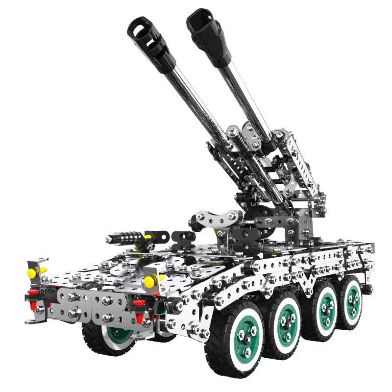 Bloco de construção conjunto brinquedo menino alta dificuldade metal bloco construção parafuso porca montagem modelo tanque militar