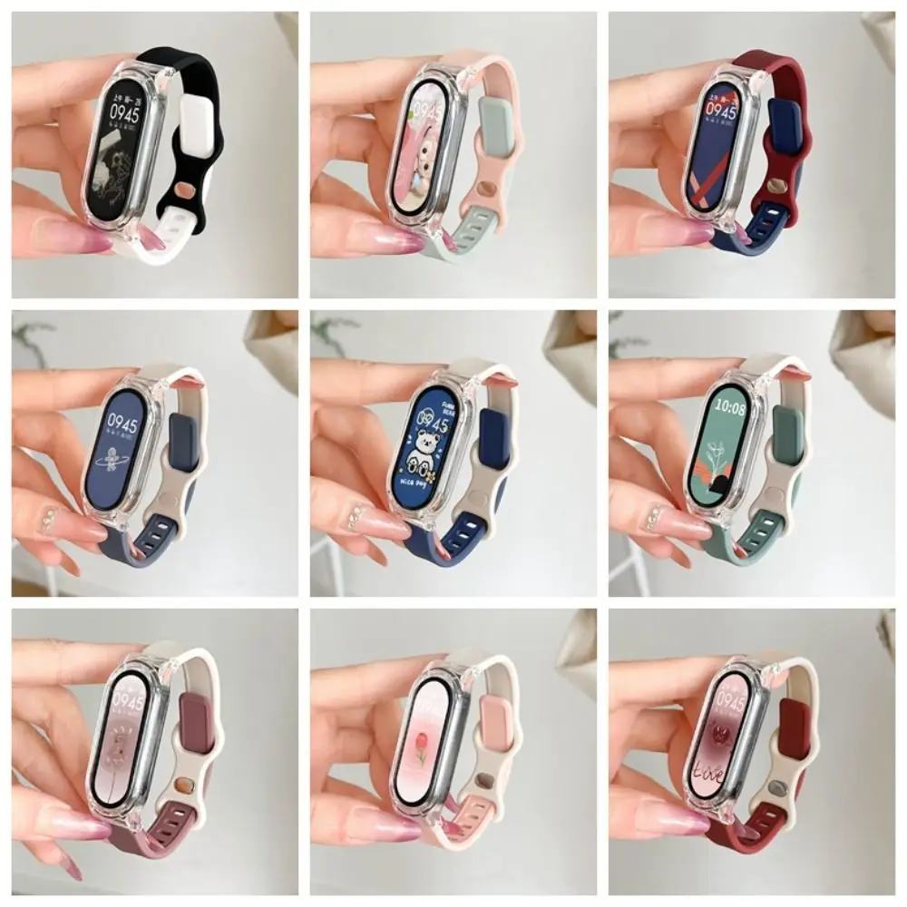 Two Tone Design Watch Case Strap for Xiaomi Mi Band 8 Button Style Soft Breathable Wristband Replacement Smart Accessories