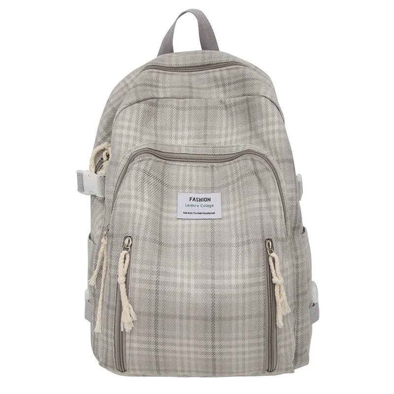 Fashionable Plaid Canvas Female Backpack Student School Bag Backpack Girl School Bag Large Capacity Travel Backpack