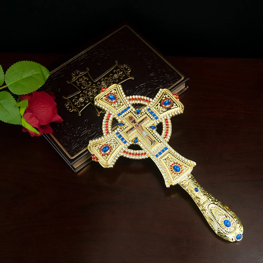 جديد الكنيسة الأرثوذكسية الصليب القس الأب يده الصليب الصلاة مع يسوع الصليب الذهب زراعة كريستال الصليب صندوق ديني هدية