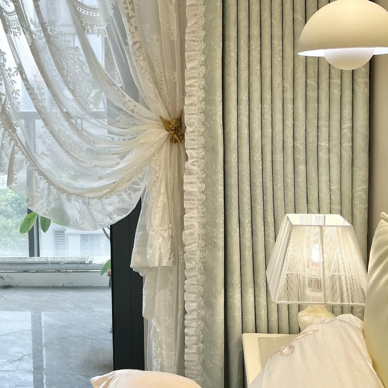 Custom Size Fashion Thick Blackout French Retro Blue Wind Chime Chenille Curtains  High-end  for Living Dining Room Bedroom
