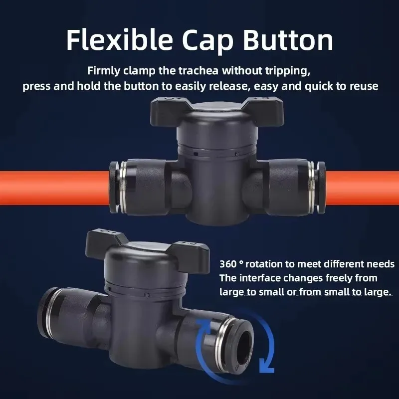 BTC Plastic Pneumatic Hand Valve 4 6 8 10 12MM Black Push In Quick Joint Connector To Turn Switch Manual Ball Current-limiting