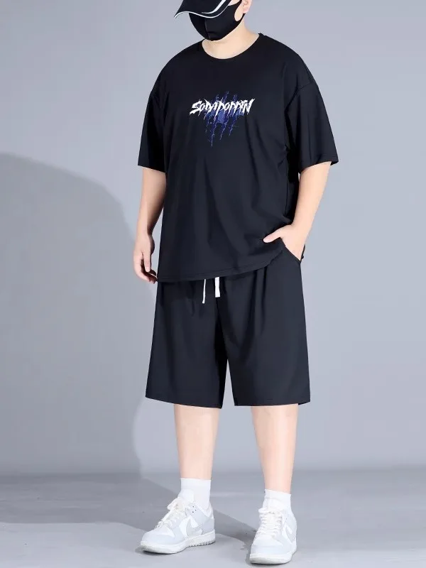 

plus Size Ice Silk Sports Set for Men Summer New Sle Trendy Loose Qui Dry ort Sve orts Casual Sportswear