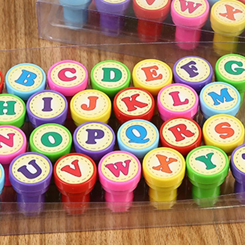 26pcs children Stamps toys English Alphabet 26 Letters Self Inking Rubber Stamper Kids DIY Seals Toy Kids English Teaching Aids