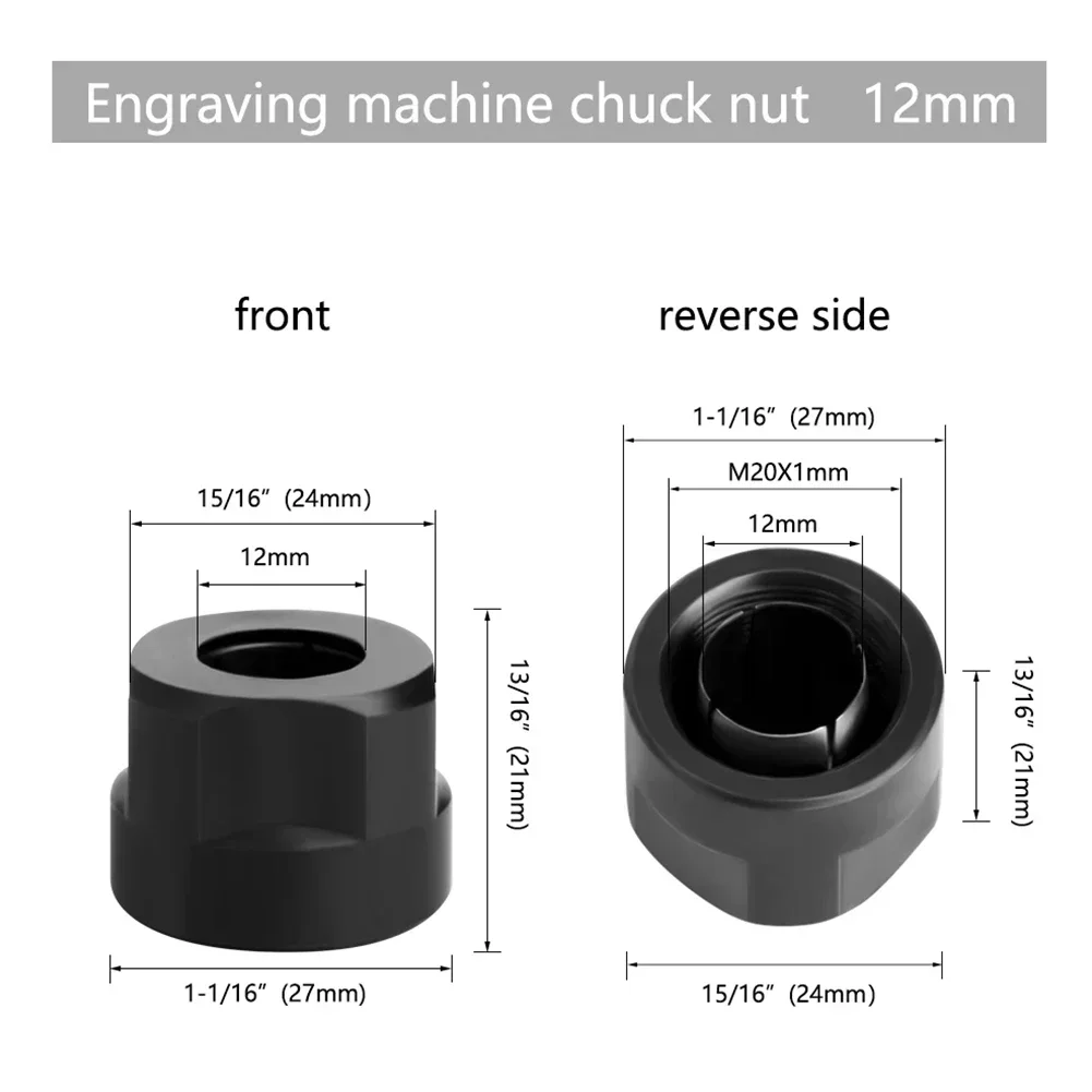 Collet Chuck Nut Replacement 12mm 1pcs Accessories Black Conversion Electric Router Engraving Machine Brand New