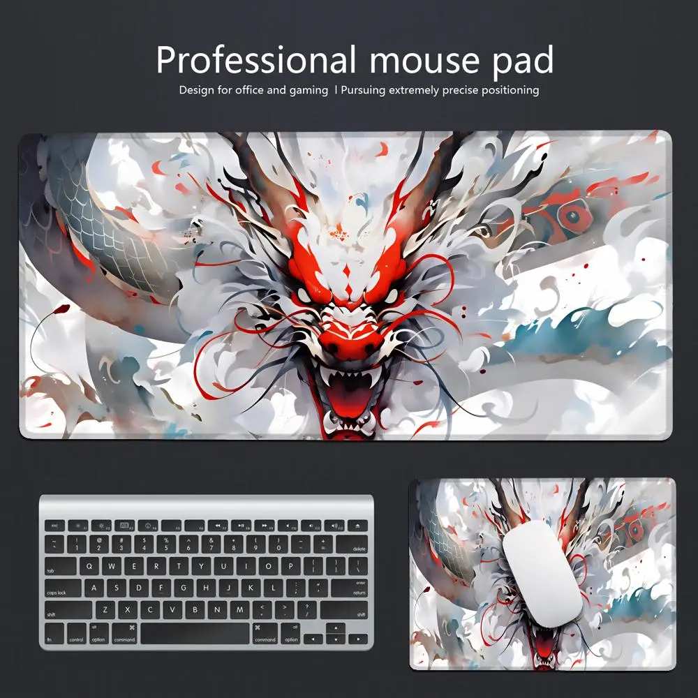 

HYBXAXC Chinese Style Ink Dragon Mouse Pad, Four Gods Beast (Qinglong, Baihu) Desk Mat Shanhaiing Theme Keyboard Mat for Gaming