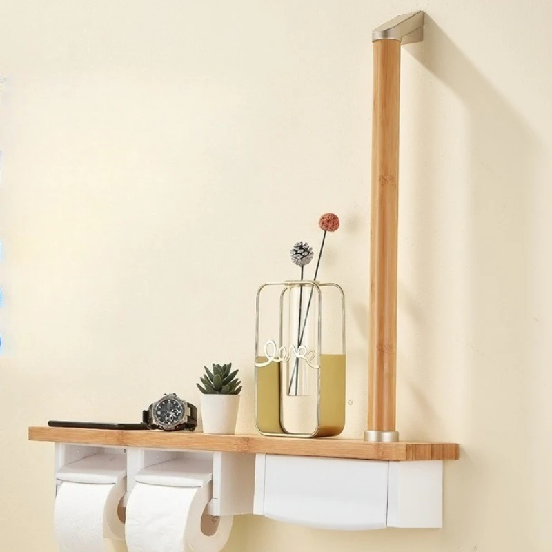 ‌Japanese Toilet Paper Holder with Grab Handle Wall-Mounted Bathroom Paper Rack Assistive Organizer | Anti-Slip Paper Dispenser