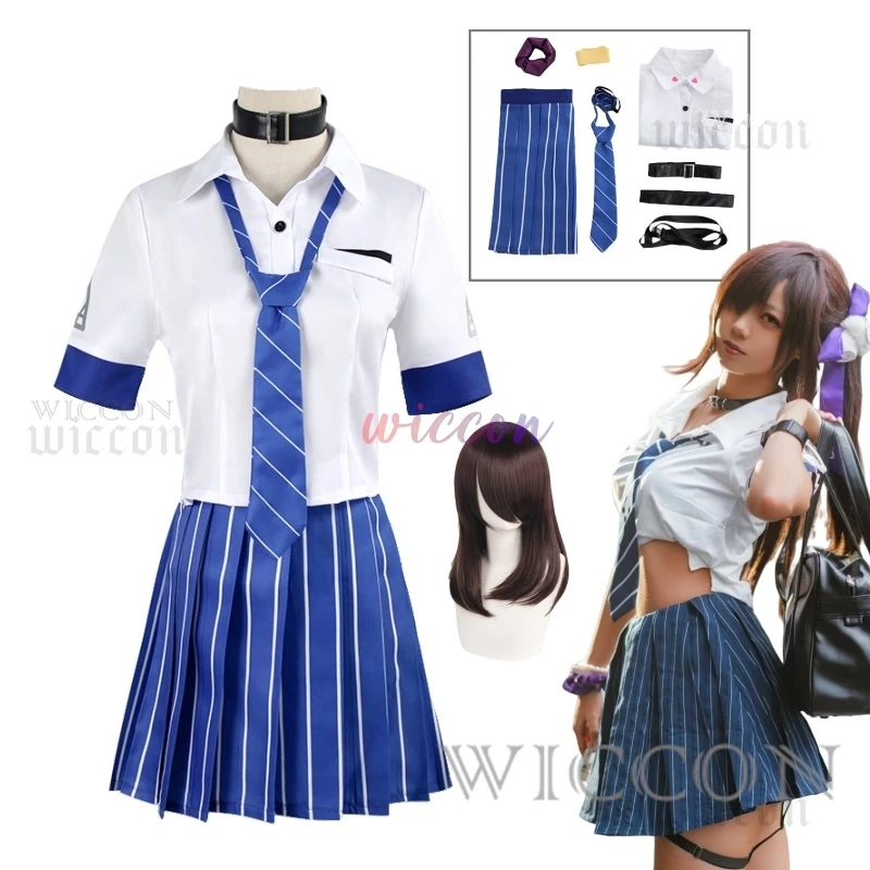 Game NIKKE：The Goddess of Victory Naga Cosplay Costume Japanese JK Uniform Blue Stripe Skirt Shirt Woman Sexy Carnival Suit