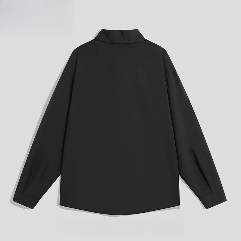 2025 Spring and Autumn Japanese Retro Print Cat White Long Sleeve Shirt College Style Couple Casual Loose Black Shirt