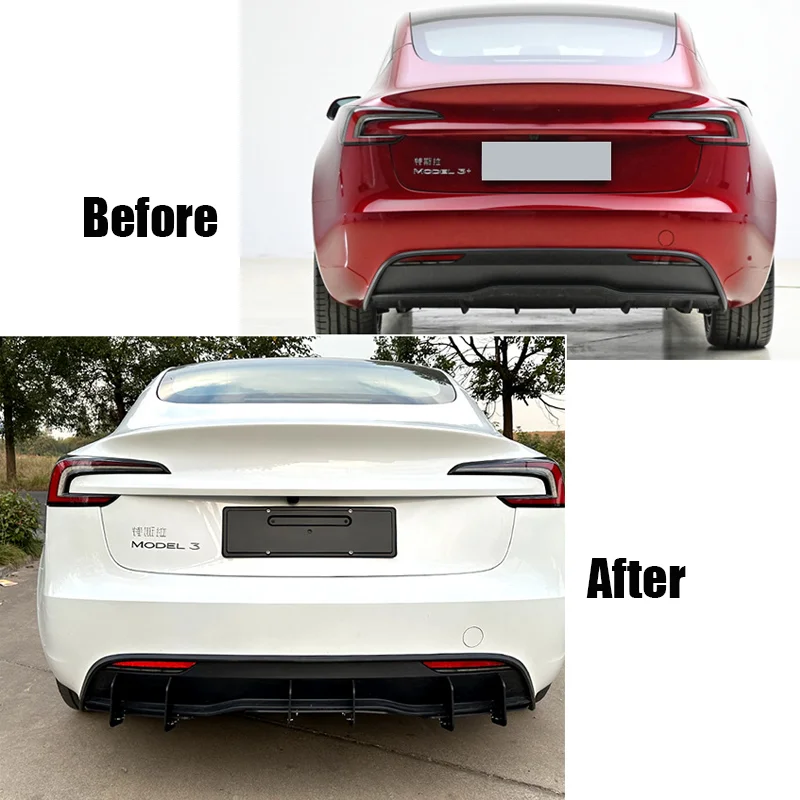 For Tesla Model 3 2023+ Accessories Rear Bumper Diffuser Protector Spoiler Lip Side Splitters Decoration Modified