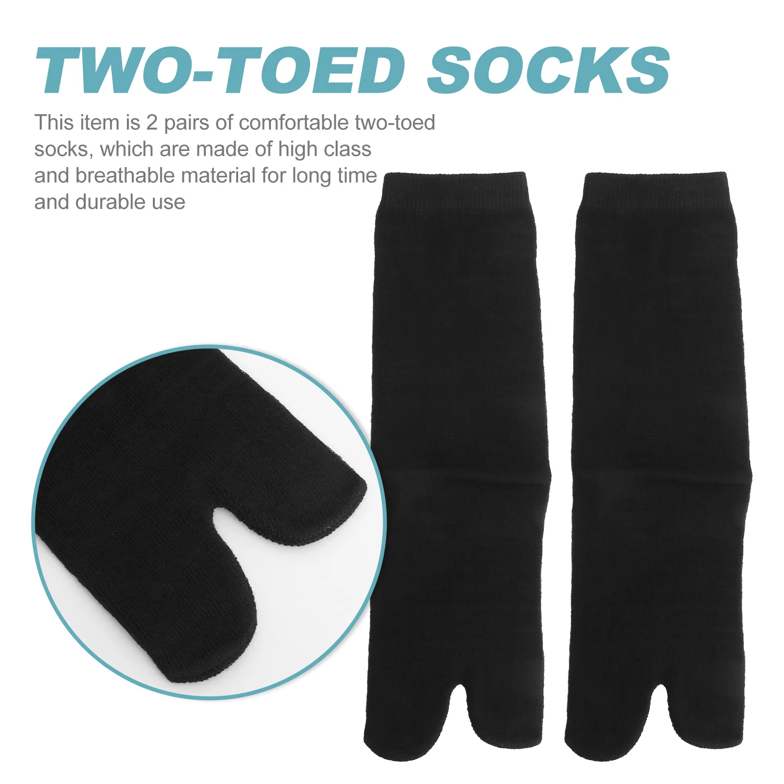 

2Pairs Japanese Style Socks Comfortable Breathable Cotton Two-Toed Socks Durable Suitable for Kimono Clog and Casual Shoes