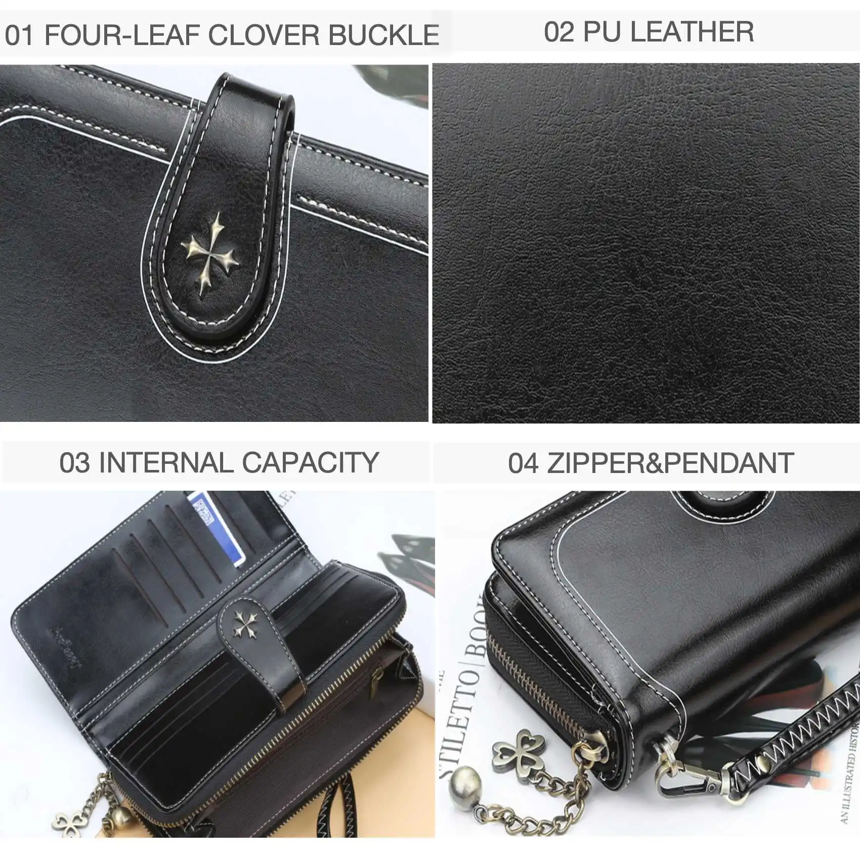 Vintage Öl Wachs Pu Leder Reiß verschluss Schnalle Damen lange Brieftasche All-Match Clutch Tasche für Handys Geldbörse Karten halter