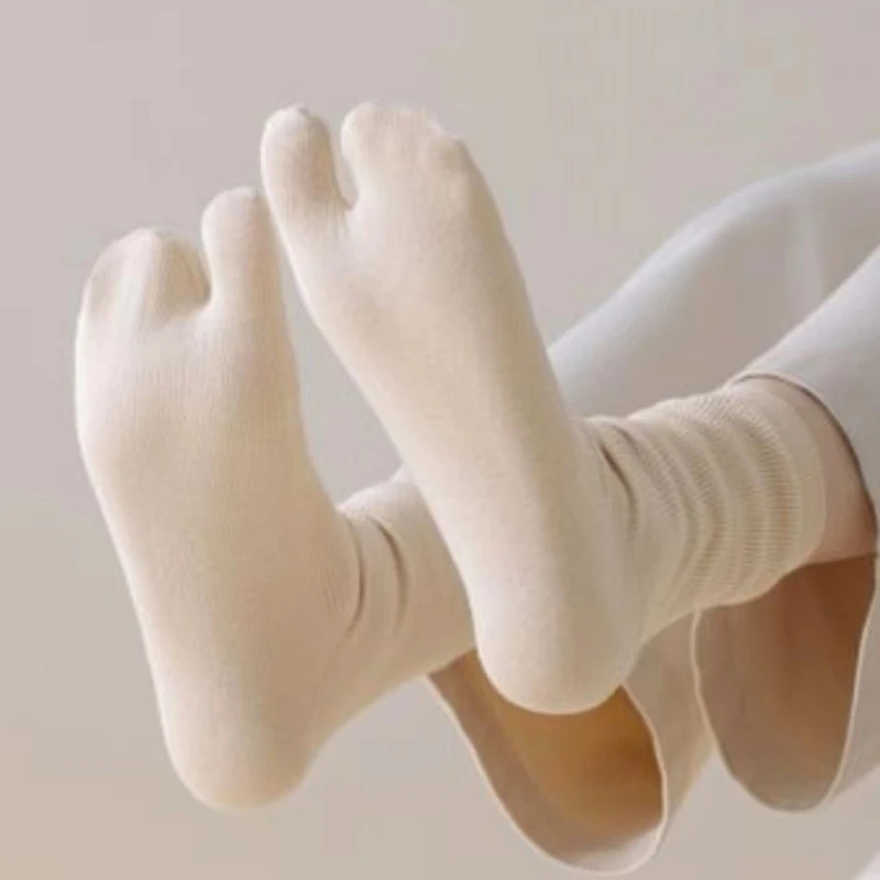 

Split toe socks for women, anti odor two finger socks, breathable two toe pile socks, all season solid color mid tube wool socks