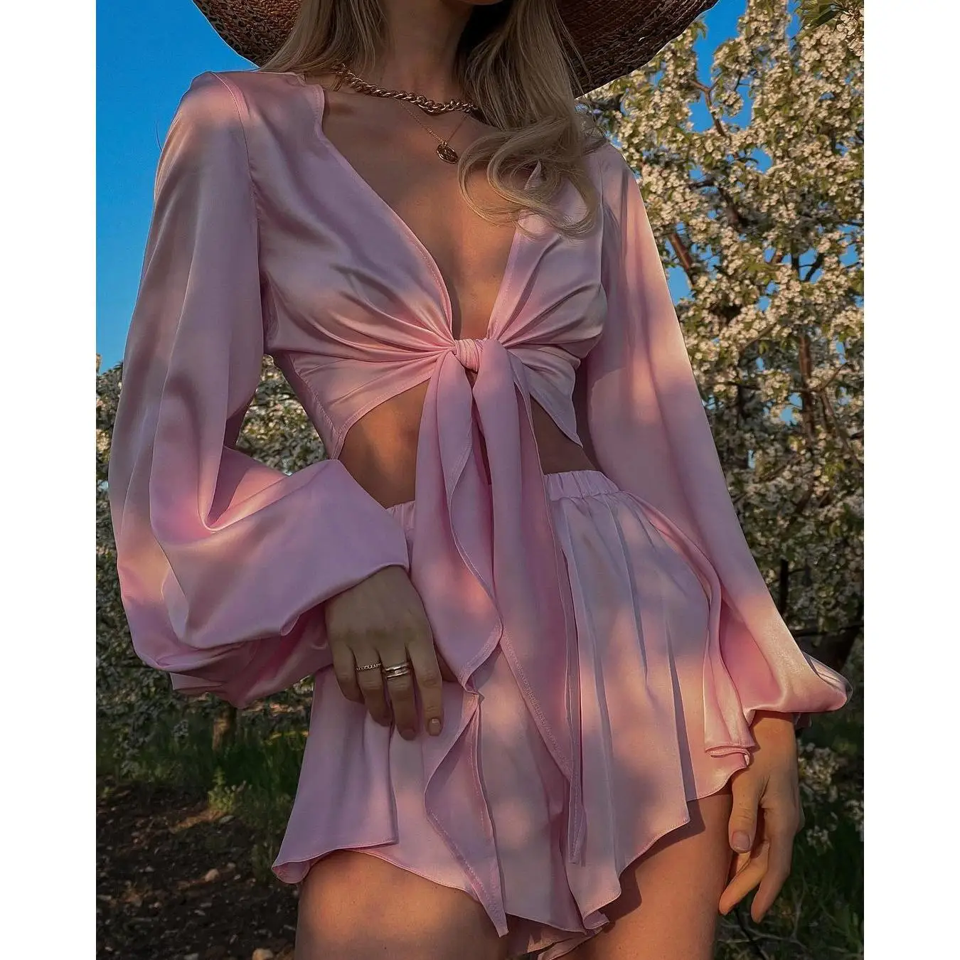

Женский комплект из топа Long Sve на шнуровке и рта Faionable Ele Sle Spring Collection Женский наряд высокого качества