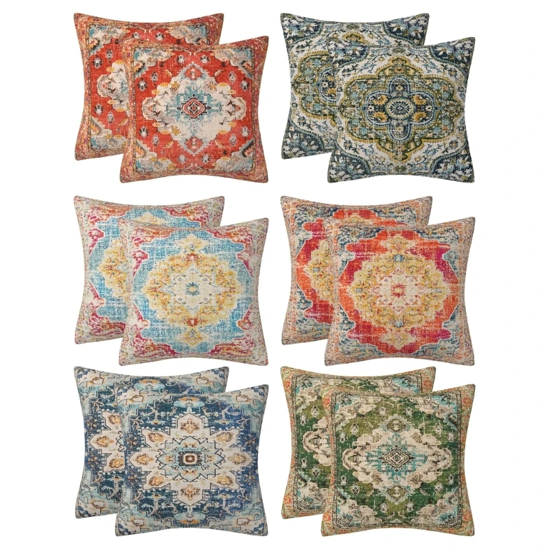 Pack Of 2 Bohemian Styles Pillow Cover with Double Sides Print for Home Sofa and Outdoor Decoration 18x18 Inches