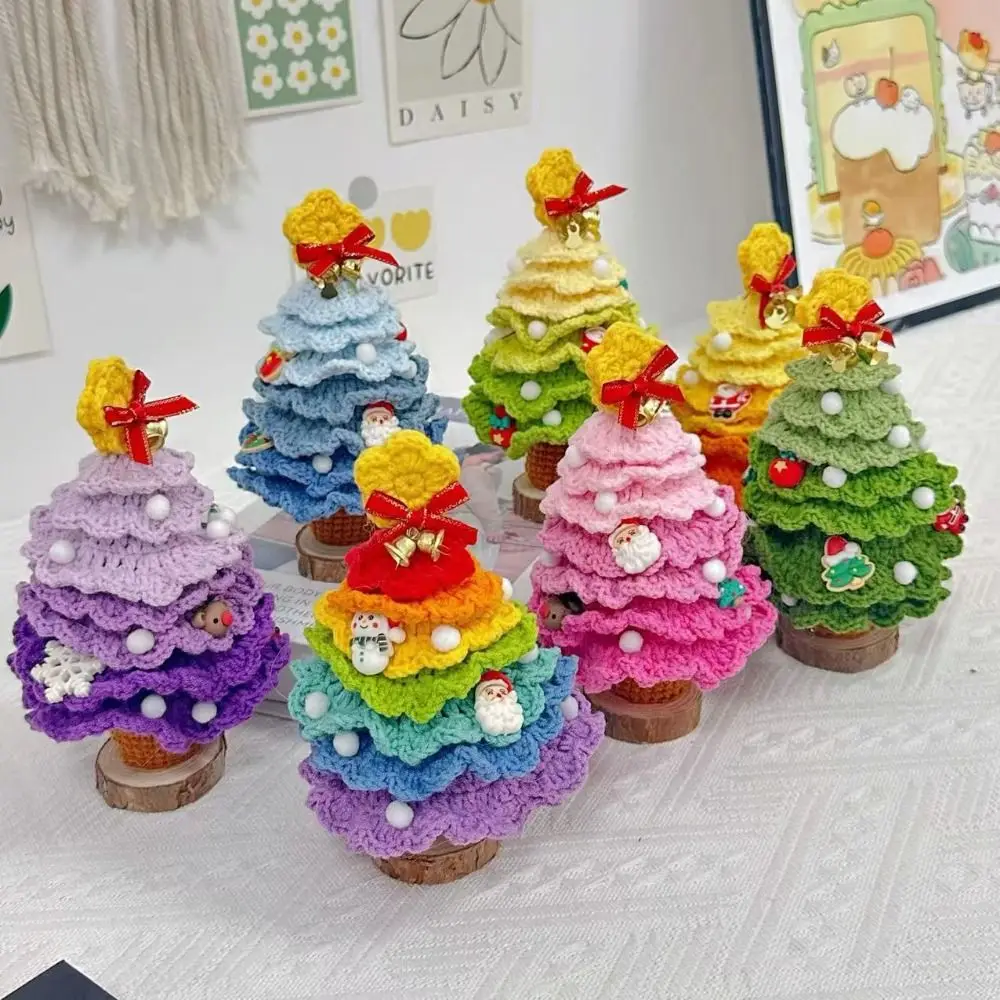 Handmade Crochet Christmas Tree Decor Mini Knitted Flower Plants Pine Christmas Tree Potted Finished Cute