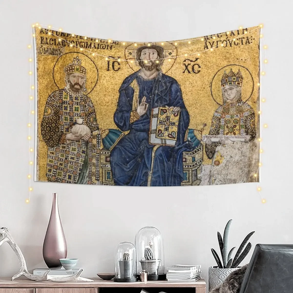 Jesus Christ Pantocrato mosaic in Hagia Sophia, Istanbul Tapestry Decorative Wall Mural Home Decorations Aesthetic Tapestry