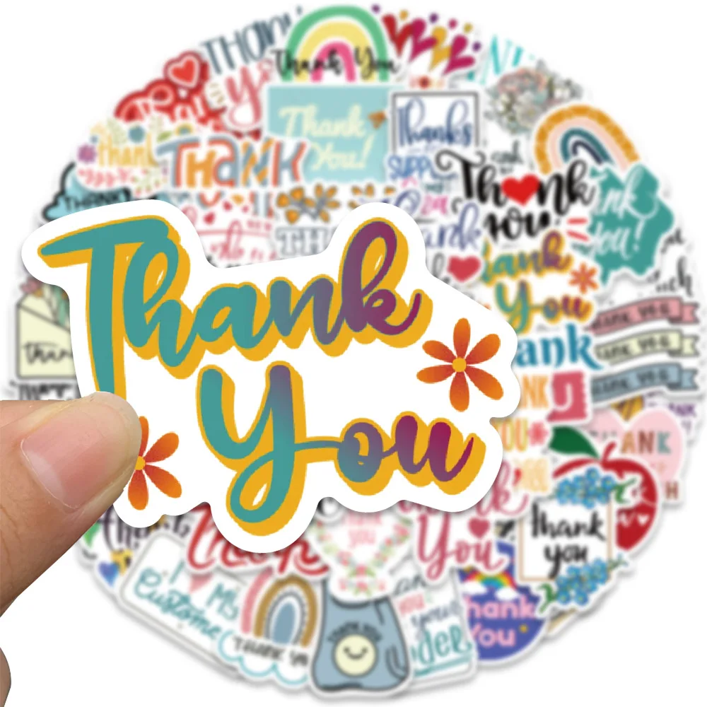 10/25/50pcs Thank You Stickers Graffiti Inspirational Words for Teens Adults Laptop Skateboard Luggage Notebook Water Bottle