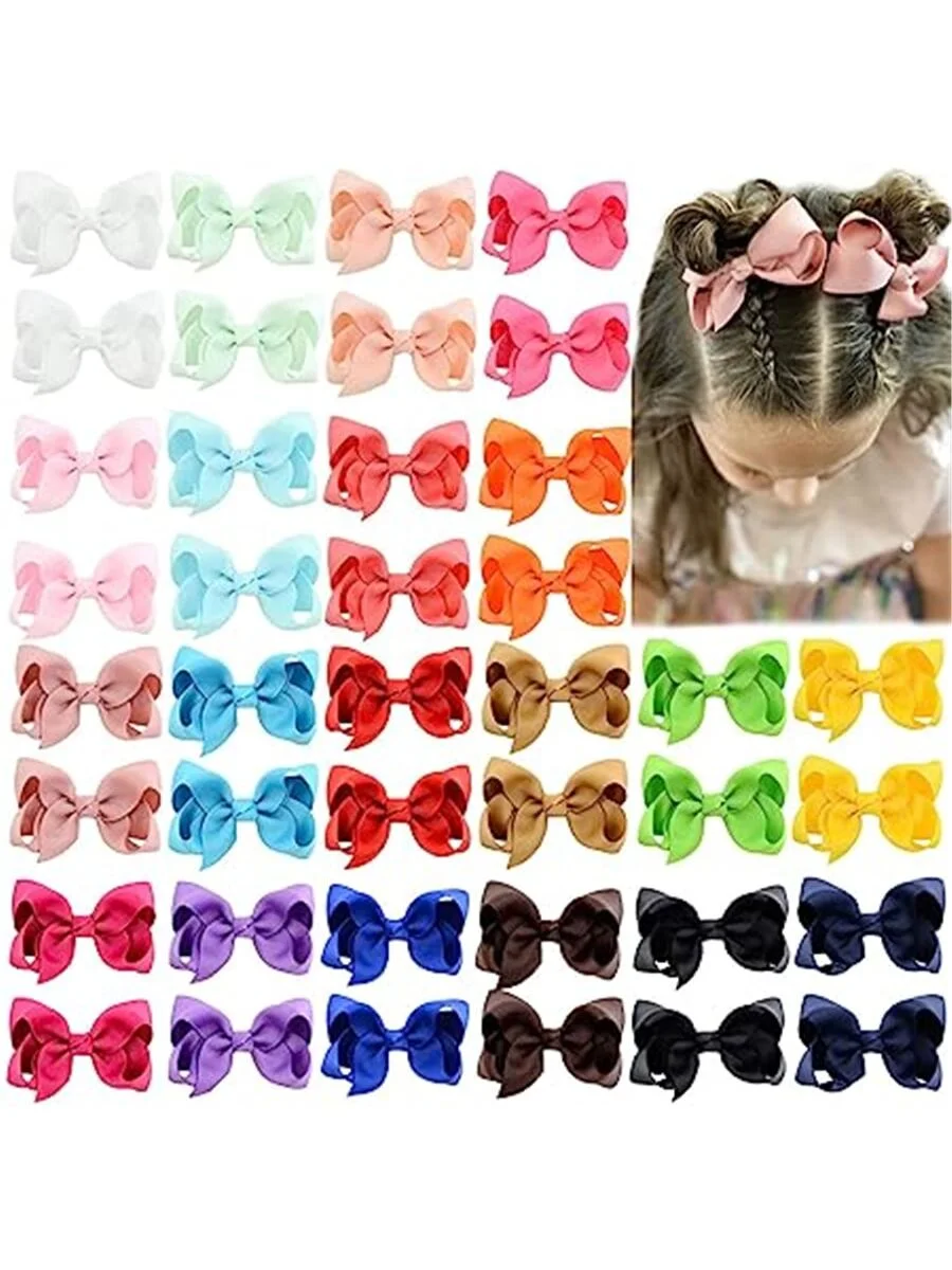 40PCS 3Inch Hair Bows for Girls Grosgrain Ribbon Toddler Hair Accessories with Alligator Clips