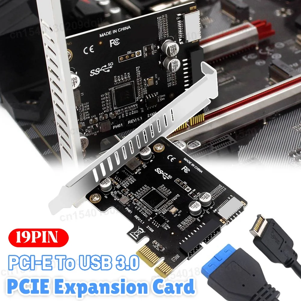 

PC PCI-E To USB 3.0 Type C Front Panel Adapter 19PIN PCI-E To USB 3.0 Hub Splitter Extender Card