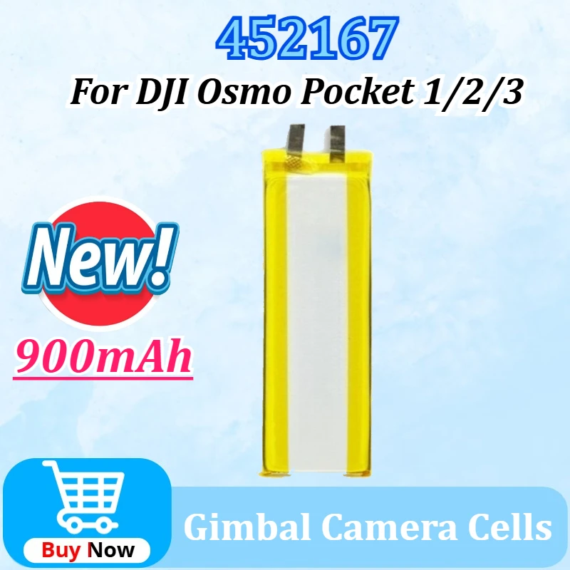 

Upgraded 3.85V 900mAh 452167 Li-Polymer Replacement for DJI Osmo Pocket 1 /2 /3 Handheld Pocket Gimbal Camera Lithium Battery
