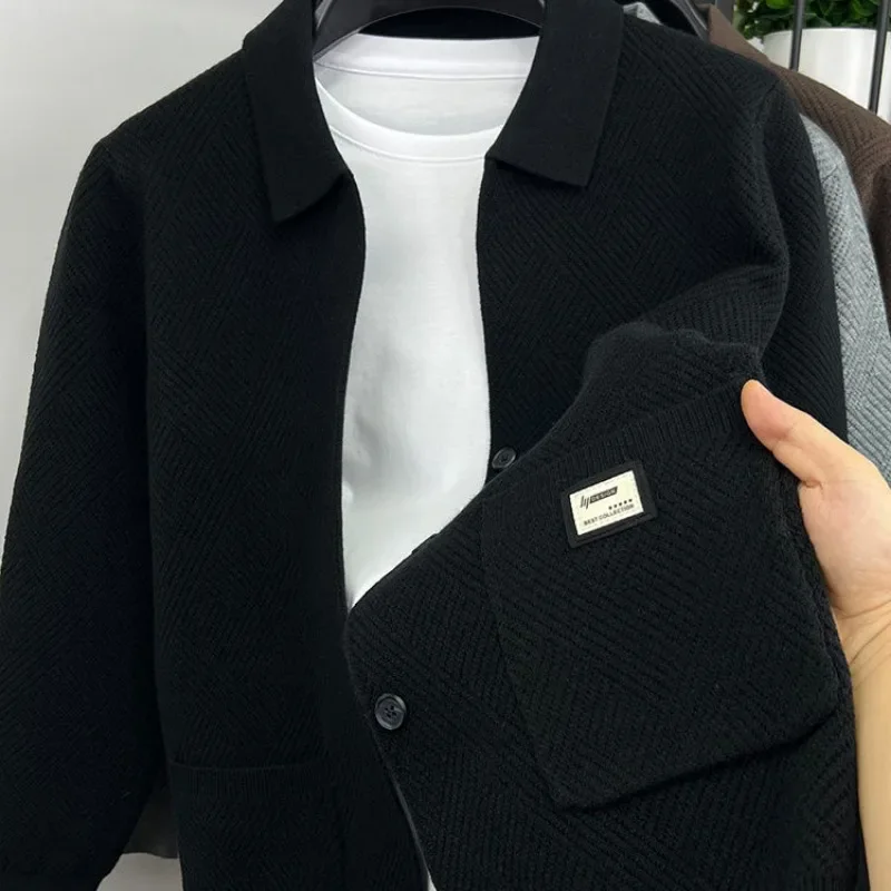 Luxury High-end Jacket Autumn Winter Coat Men Knit Cardigan Single-breasted Slim Tops Pocket Long Sleeve Cardigans Mens Sweater