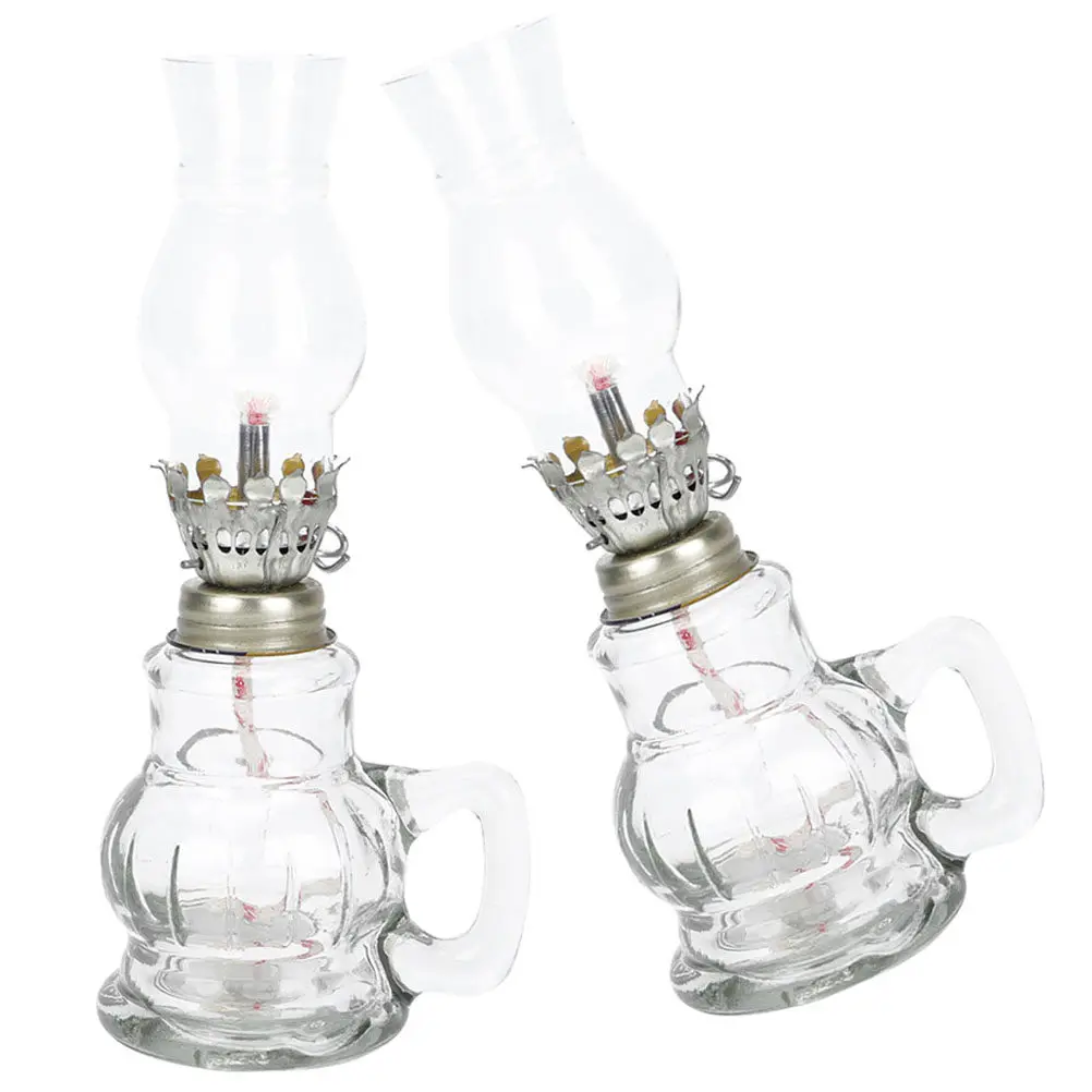 

2Pcs Kerosen Oil Lamp Vintage Glass Lantern Table Decorative Indoor Lighting for Home Use Glass Lamps