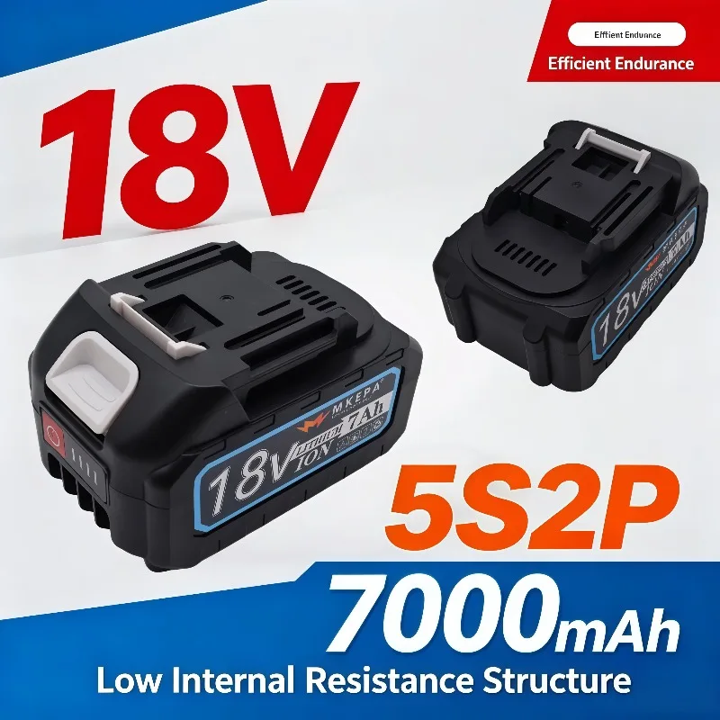 Low‑Internal‑Resistance 5S2P 18V 7000mAh Compatible Battery, Efficient Endurance, Cool Discharge, No Overheating Issue