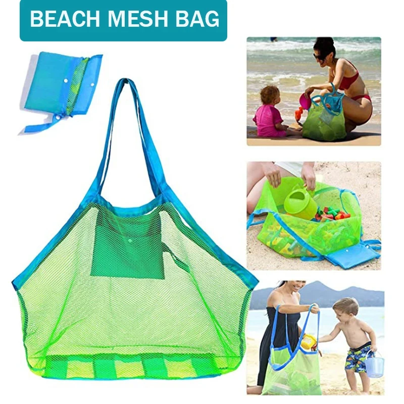 

1pc Multicolor Large Mesh Beach Bag, Sand-Away Portable Tote With Convenient Hanging Hole, Breathable Foldable Storage For Toys