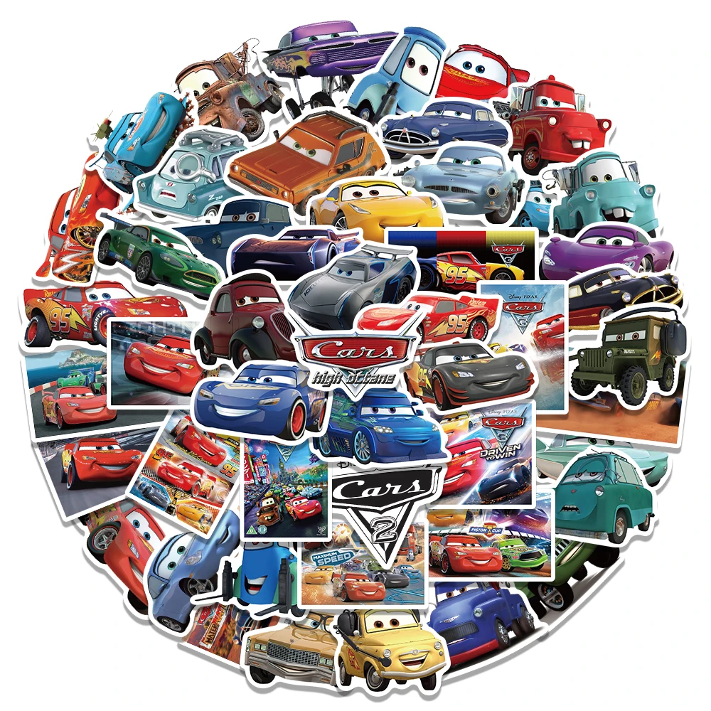50PCS Disney New Cartoon Racing: Lightning McQueen Stickers Movie Anime Decoration Laptop Cute Kawaii Stickers Pack For Kid