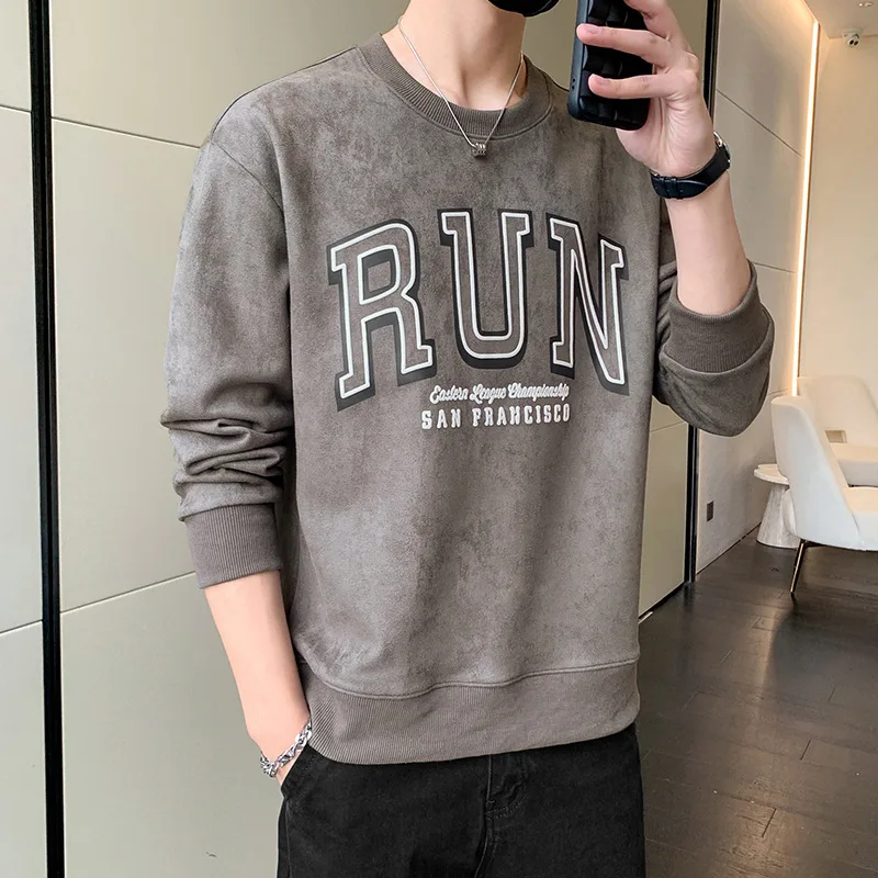 Wildleder Sweatshirt Männer Frühling der 2023 Neue Trend Lange Hülse T-shirt Ins Casual Vielseitige Oben Unten Mantel