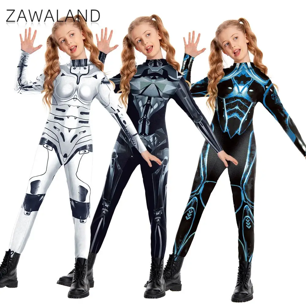 

Zawaland Girl Robot Cosplay Costume Armor Zentai Suit Boy Girl Carnival Cool Punk 3D Armor Superhero Clothes Catsuit Jumpsuit
