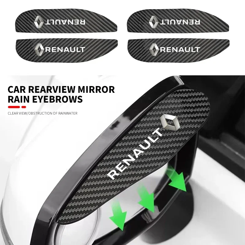 2Pcs Carbon Fiber Car Rearview Mirror Eyebrow Rain Cover For Renault Kadjar Megane Clio Koleos Espace ZOE QM6 Captur Scenic