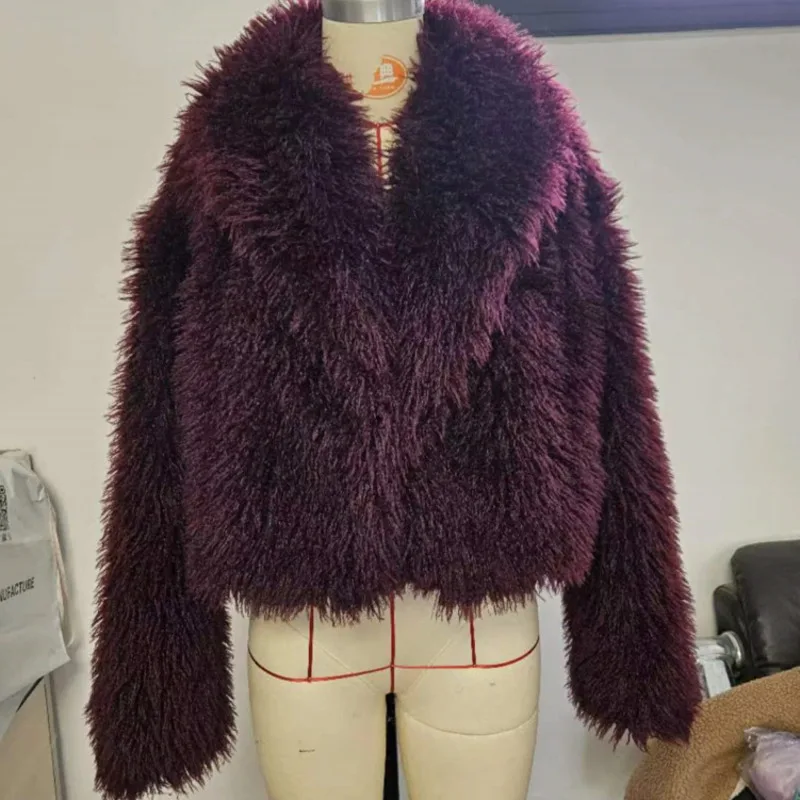 WHTREND Nepbont Korte Wijn Rode Jas Voor Vrouwen Mode Revers Lange Mouwen Open Stitch Streetwear Jas Jassen Herfst Winter Nieuw