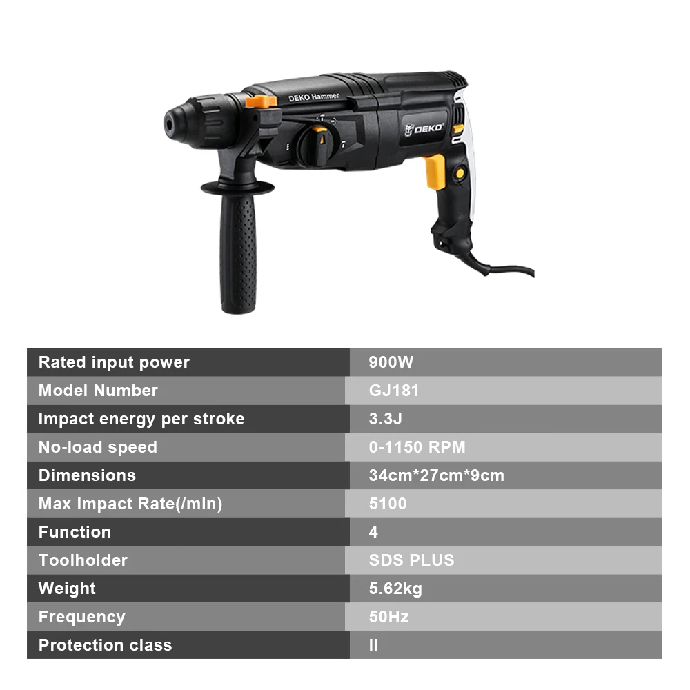 DEKO GJ181 220V 26mm 4 Functions AC Electric Rotary Hammer with BMC and 5pcs Accessories Impact Drill Power Drill Electric Drill