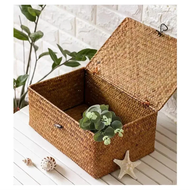 Straw Rattan Woven Braided Storage Box Desktop Storage Box