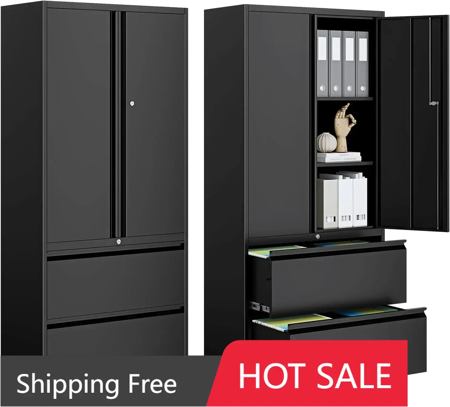 2-Drawer Metal File Cabinet, Lateral Vertical Filing Cabinets for Home Office, Locking File Cabinet (Black, Assemble Required)