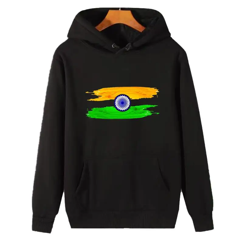 Flag Of India Painting Harajuku Graphic Thick Sweater Hoodie Hooded Sweatshirts Cotton Winter Fleece Hoodie Men's Sportswear