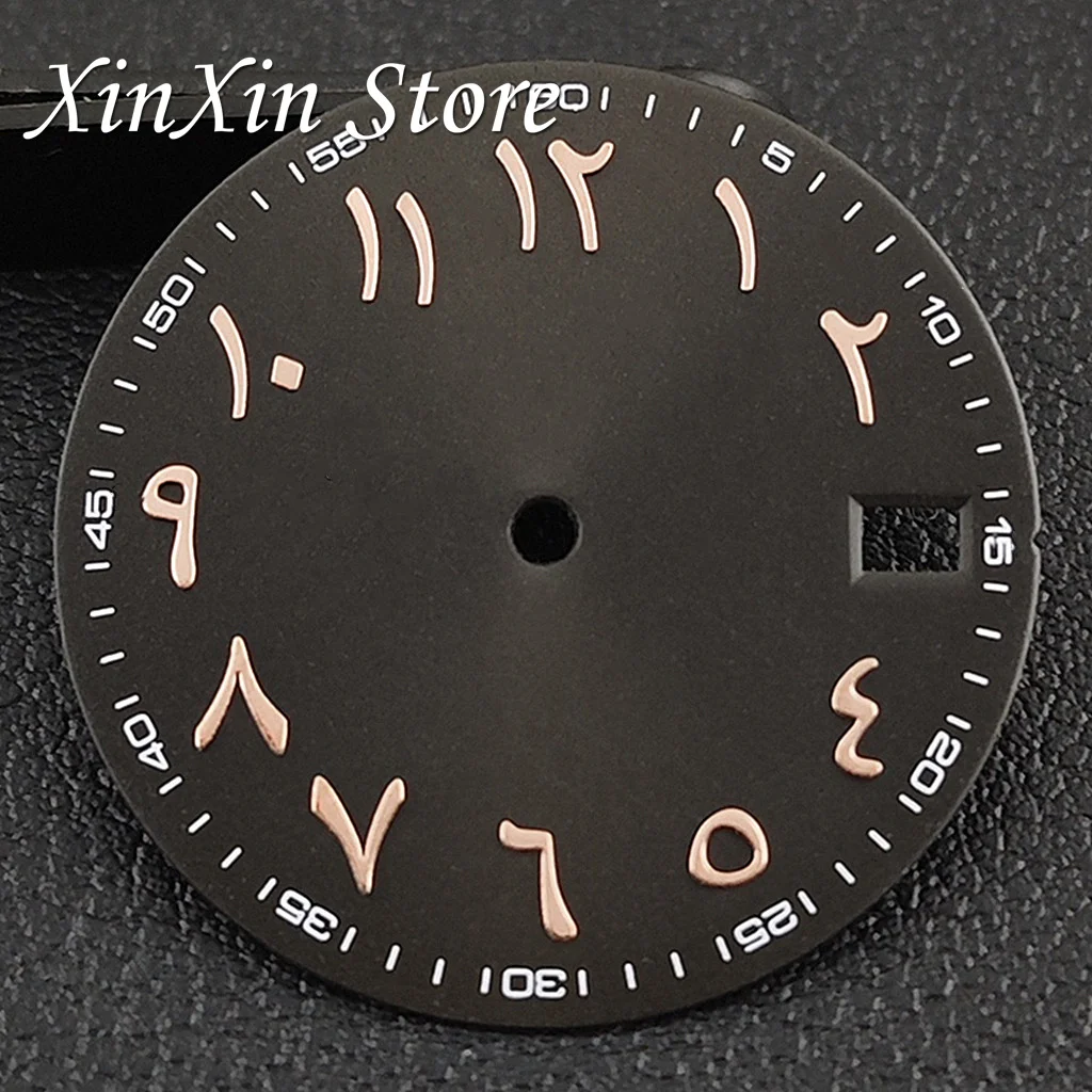 Pink Colour Arabic NH35 28.5MM Sunburst Watch Dial Arabic Numeral Watch Faces With NH35 Watch Hands For NH35 NH36 4R 7S Movement image 3